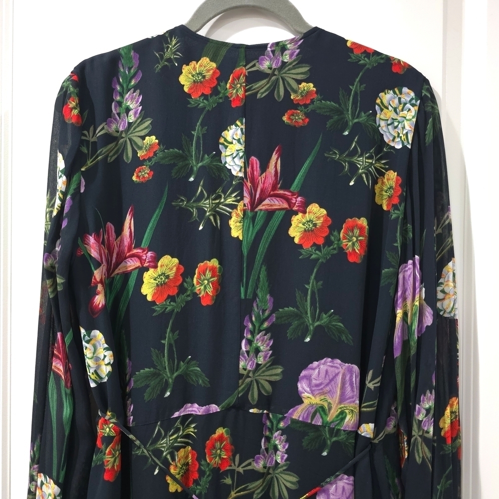 ZARA Black With Colorful Florals True Wrap Dress, Lightweight, Size Medium - Picture 8 of 16